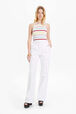 Women Cotton Canvas Straight-Leg Trousers White front worn view