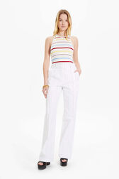 Women Cotton Canvas Straight-Leg Trousers White front worn view