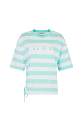 T-shirt rayé col rond manches courtes Rayures menthe/blanc vue de face