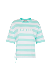 Striped short-sleeved crew-neck T-shirt White/mint stripe front view