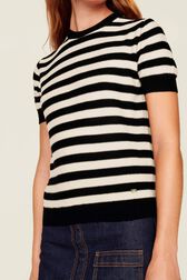 Women Poor Boy Striped Short Sleeve Sweater Black/white details view 2