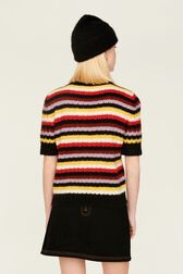 Women Striped Fluffy Sweater Multico crea back worn view