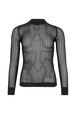 Viscose Knit Long-Sleeved Crew-Neck Top Black front view