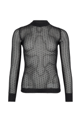 Viscose Knit Long-Sleeved Crew-Neck Top Black front view