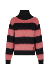 Brushed striped sweater in wool blend Striped black/pink front view