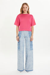 Short-sleeved jumper Pink front worn view