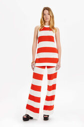 Women Two-Coloured Striped Openwork Tank Top Striped coral/ecru front worn view