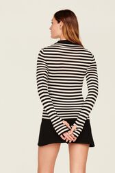 Women Multicoloured Striped Rib Sock Knit Sweater Black/white details view 3