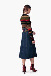 Mid-Long Denim Skirt Baby blue back worn view