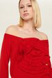 Women Plain Flower Sweater Red details view 1