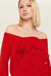 Women Plain Flower Sweater Red details view 1