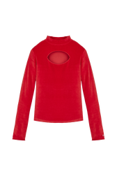 Women Velvet Front Keyhole Top Red front view