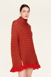Robe courte col roulé lurex femme Rouge/or vue de détail 3