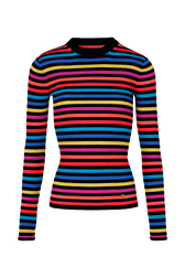 Women Multicoloured Striped Rib Sock Knit Sweater Multico striped rf front view