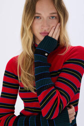 Striped knitted sweater with stand-up collar Striped blue/red details view 2