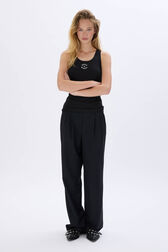 Cool wool pleated trousers Black front worn view