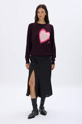 Heart charm crew-neck sweater Purple front worn view