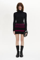 Fair Isle Print Wool Knit Mini Skirt Fuchsia front worn view