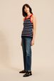 Women Striped Contrast Neckline Tank Top Black/blue details view 1