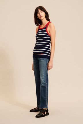 Débardeur rayé encolure contrastante femme Raye noir/bleu vue de détail 1
