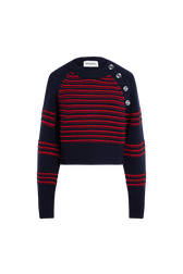 Raised knit striped sweater Striped blue/red front view