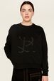 Women Plain Crewneck Sweater Black details view 5