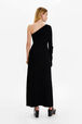 Robe longue assymétrique fleur ajourée maille femme Noir vue portée de dos