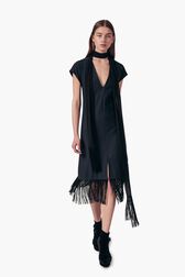 Robe frangée à écharpe Bleu nuit vue portée de face