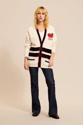 Women V-neck Long Cardigan Ecru details view 2