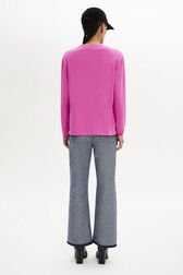 Long-Sleeved Crew Neck T-Shirt Pink back worn view