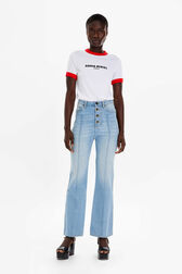 T-shirt bicolore en coton logo Sonia Rykiel Blanc vue portée de face