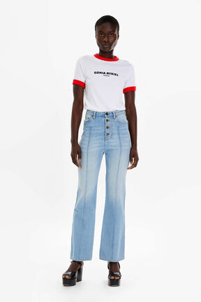 T-shirt bicolore en coton logo Sonia Rykiel Blanc vue portée de face