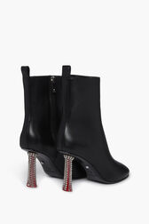 Black Leather Ankle Boots With Rhinestone Heels Black back view
