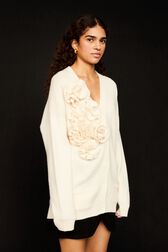 Cardigan laine fleur en relief femme Ecru vue de détail 2
