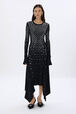 Studded dress in asymmetrical jersey Black front worn view