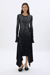Studded dress in asymmetrical jersey Black front worn view