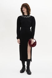Jupe taille haute droite et fendue maille femme Noir vue portée de face