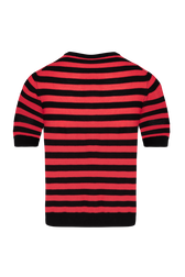 Women Poor Boy Striped Short Sleeve Sweater Striped black/coral back view