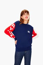 SR Woolen Cashemer Tricolor Sweater Navy details view 1
