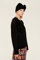 Women Wool Flowers Sweater Black details view 2