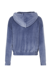 Long-sleeved velvet hoodie Blue grey back view