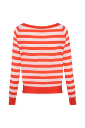 Pull laine mérinos bicolore fleur en relief femme Raye corail/baby pink vue de dos