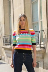 Multicolored Striped Sweater with Short Sleeves Multico front worn view