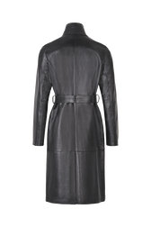 Manteau long col montant en cuir noir Noir vue de dos