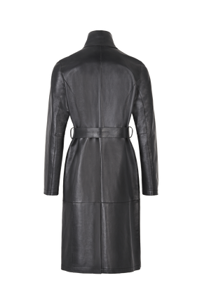 Manteau long col montant en cuir noir Noir vue de dos