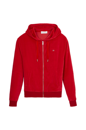 Pull à capuche velours femme Rouge vue de face