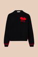 Women Mouth Print Black Sweater Black front view