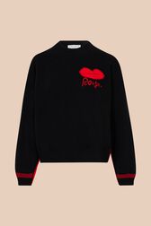 Pull à broderie motif bouche femme Noir vue de face