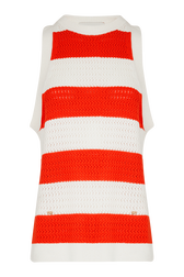 Débardeur ajouré bicolore rayé femme Raye corail/ecru vue de face
