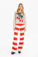 Women Cherry Print Sweater Beige front worn view